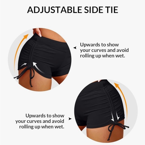 Black Side Tie Swim Shorts - Picture 2 of 9